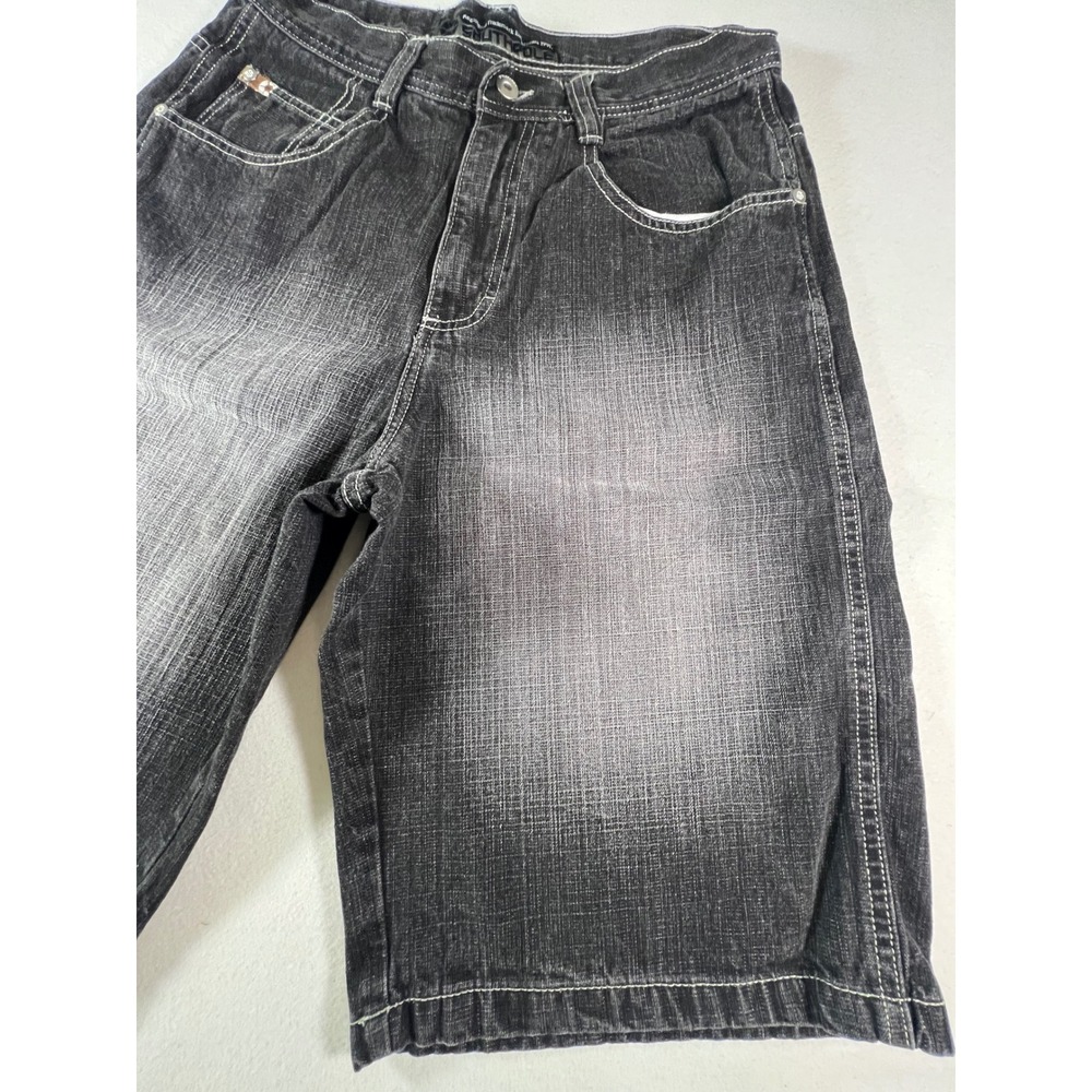 Southpole Mens Baggy Denim Shorts 32 Faded Black Y2K Contrast Stitch Streetwear - Picture 3 of 9